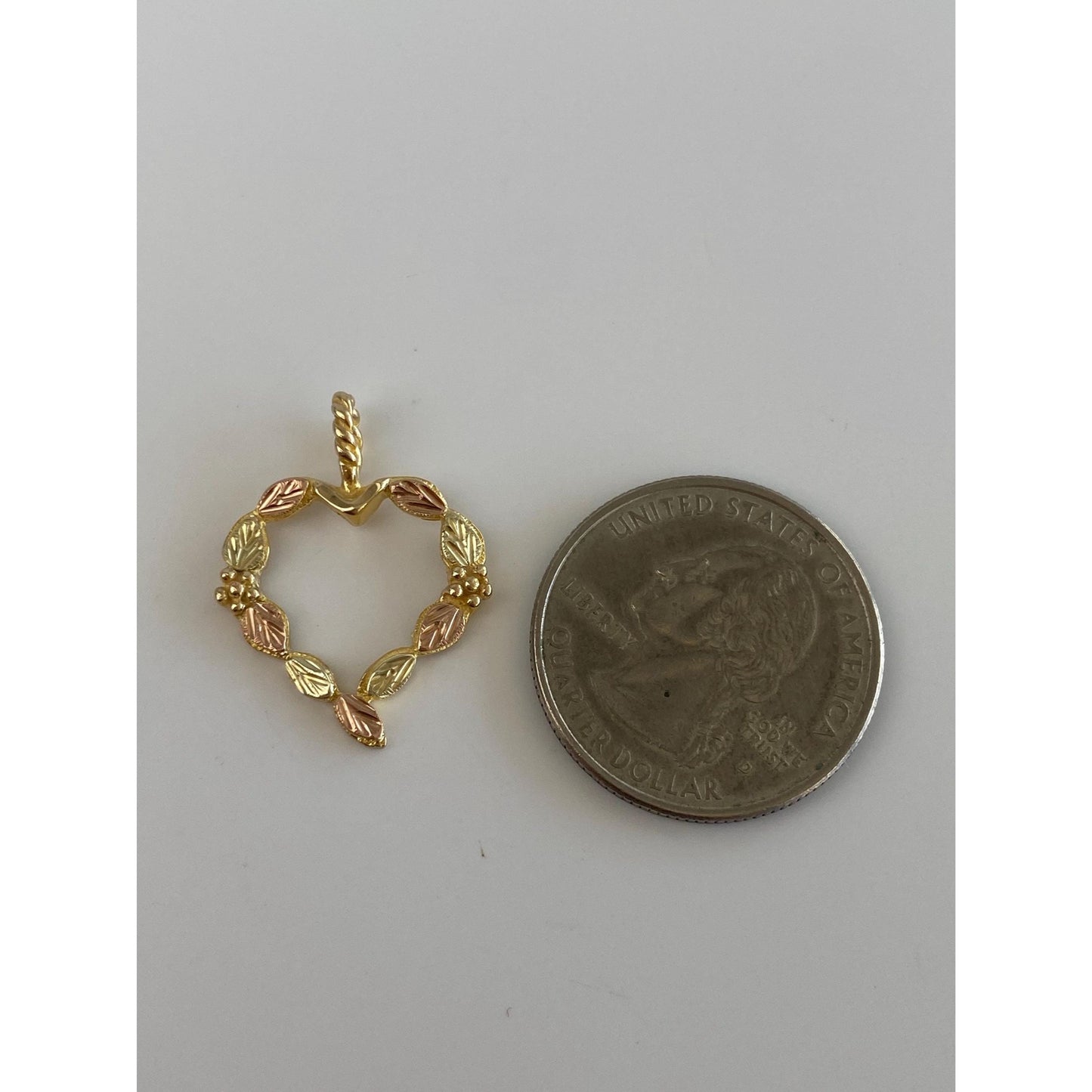 Vintage Solid 10k Rose & Yellow Gold Leaves Heart Charm