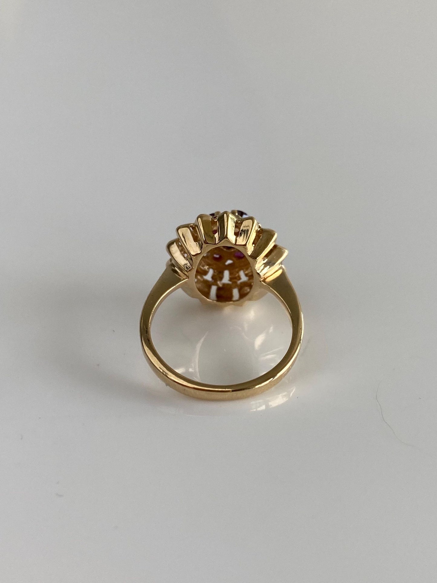 Vintage Solid 14k Yellow Gold Ruby Cluster Ring - Size 4.75