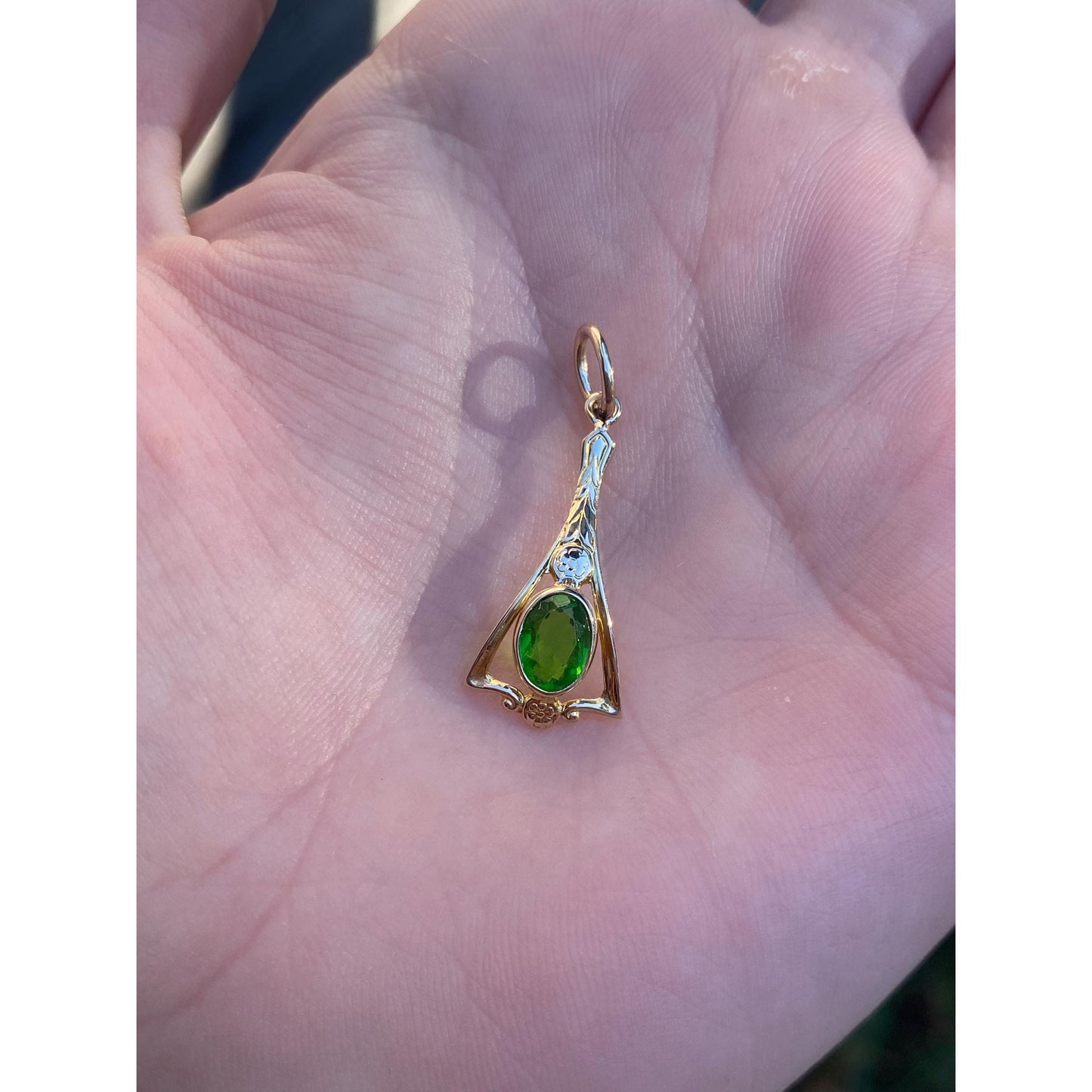 Vintage Solid 14k Yellow Gold Green Cubic Zirconia Stick Pin Conversion Charm