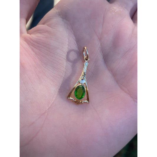 Vintage Solid 14k Yellow Gold Green Cubic Zirconia Stick Pin Conversion Charm