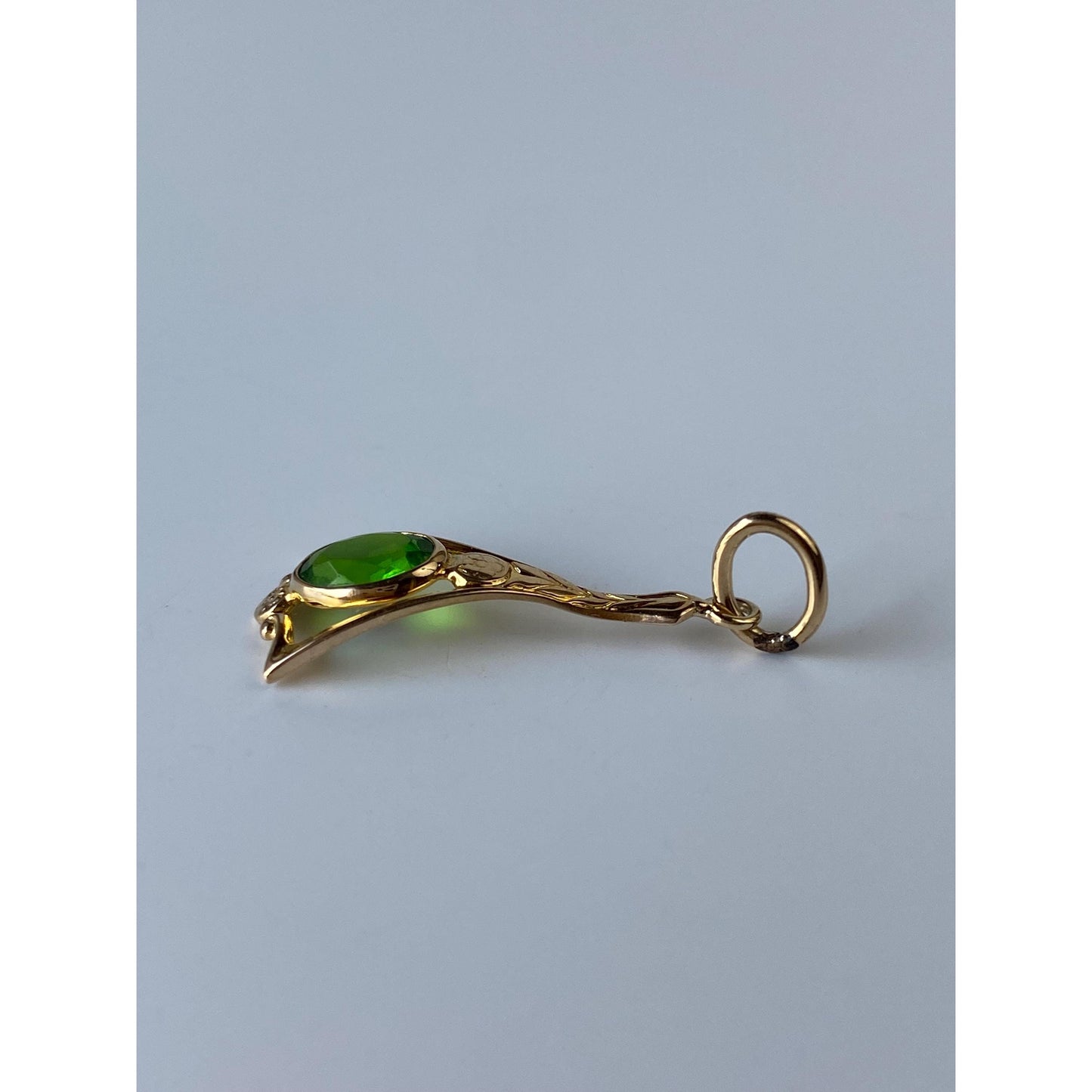 Vintage Solid 14k Yellow Gold Green Cubic Zirconia Stick Pin Conversion Charm