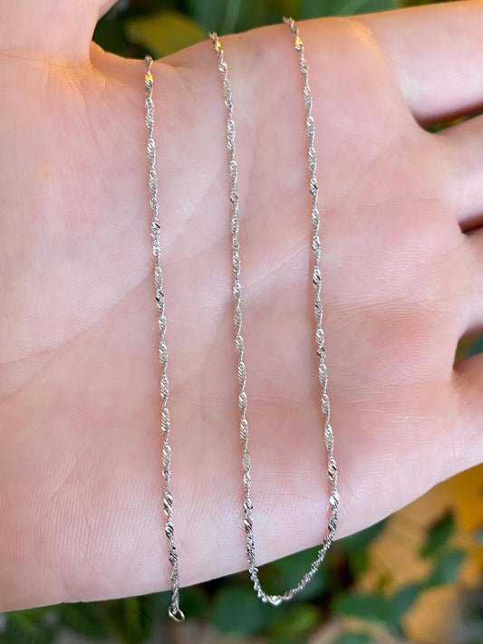 Vintage Solid 14k White Gold Twist Chain Necklace - 16 inches