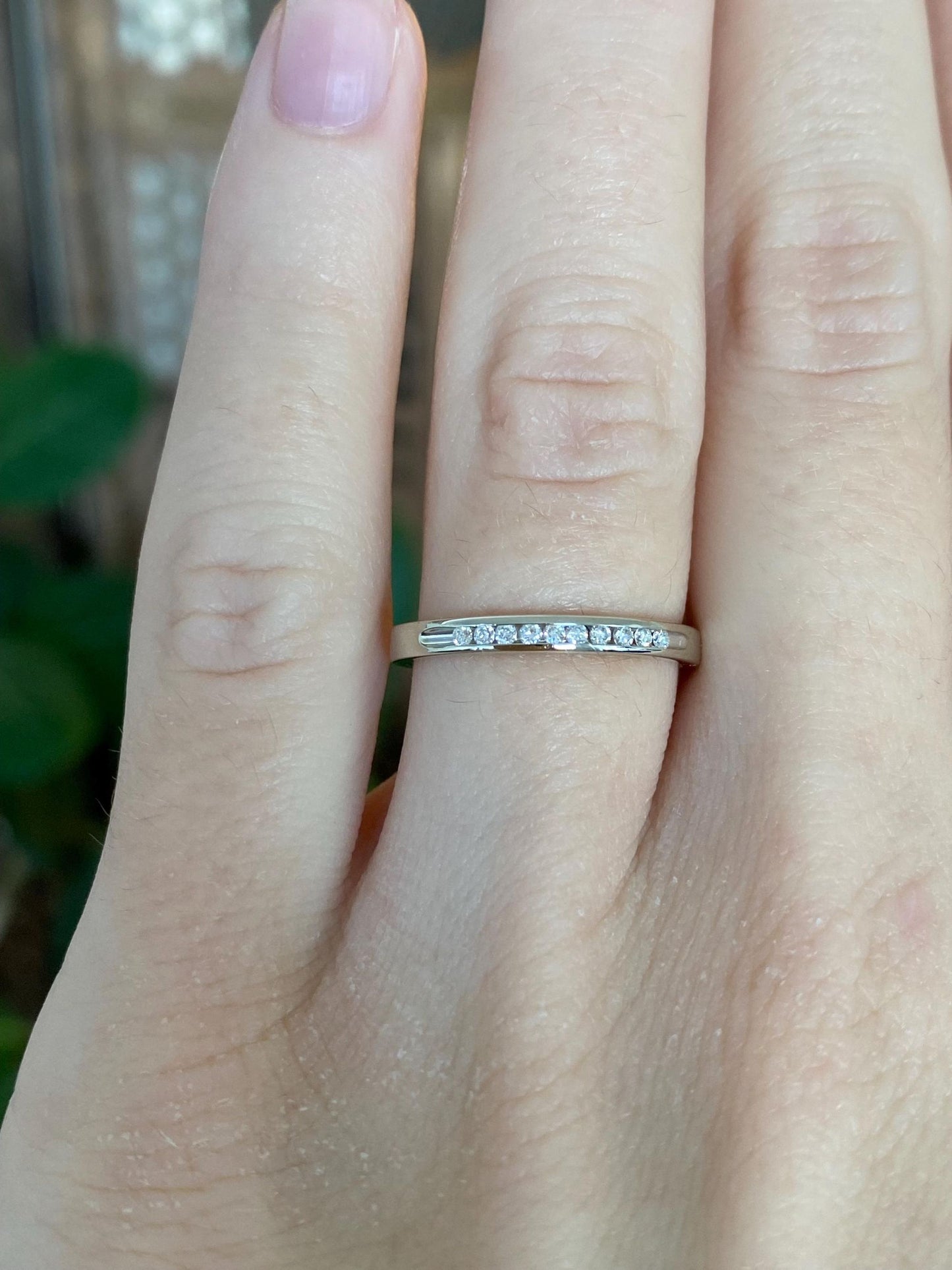 Vintage Solid 14k White Gold Diamond Slim Ring Band - Size 5.75