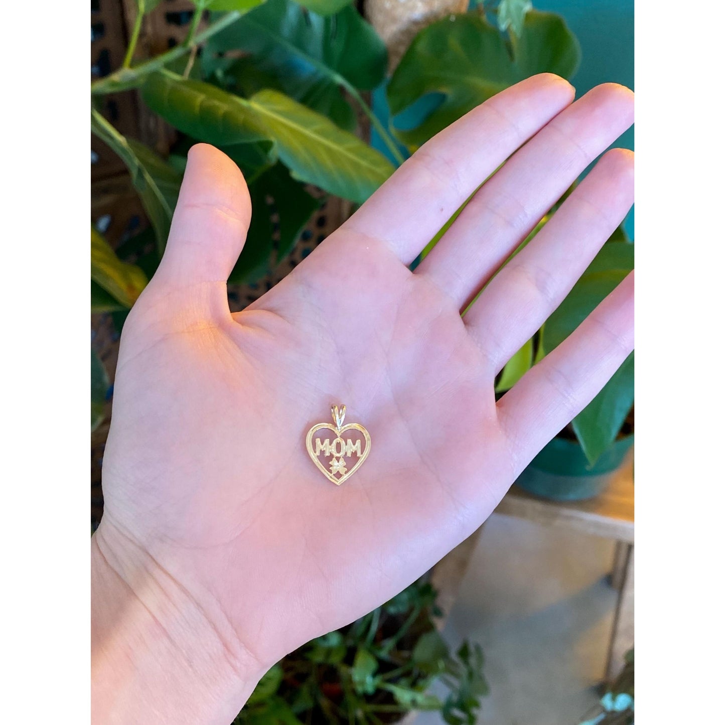Solid 10k Yellow Gold Mom Heart Charm