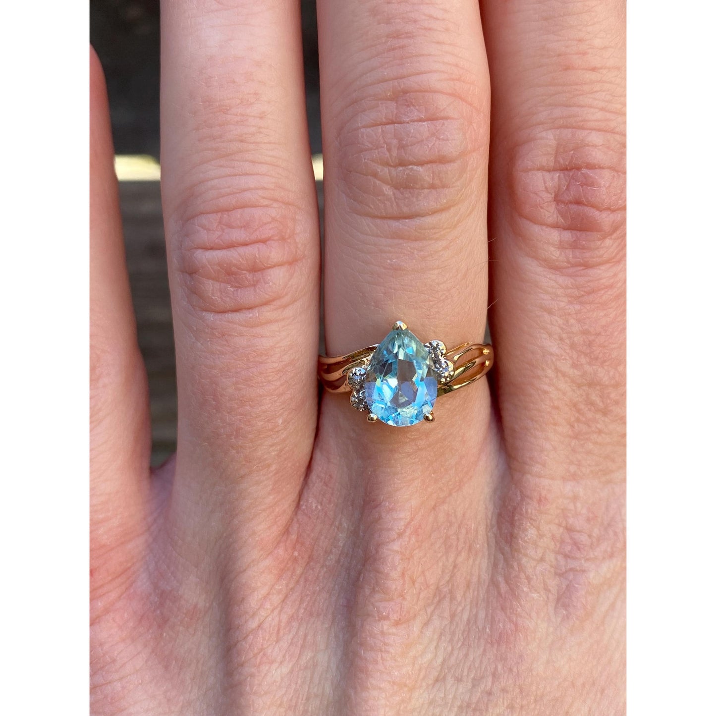 Vintage Solid 10k Yellow Gold Diamond Topaz Ring - Size 6.5