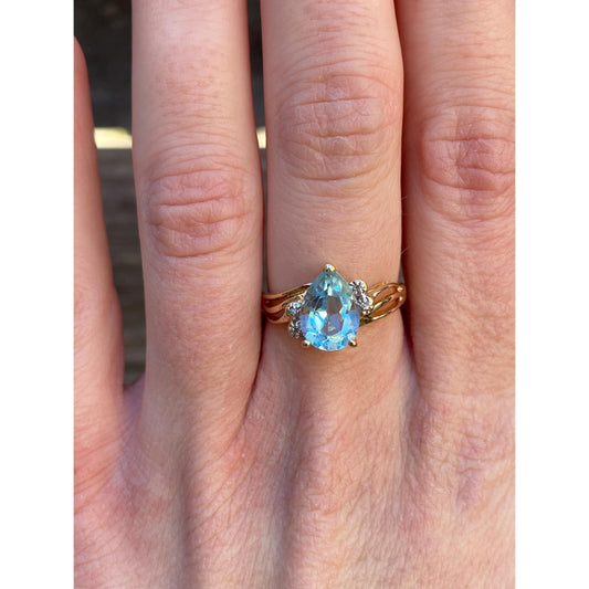 Vintage Solid 10k Yellow Gold Diamond Topaz Ring - Size 6.5