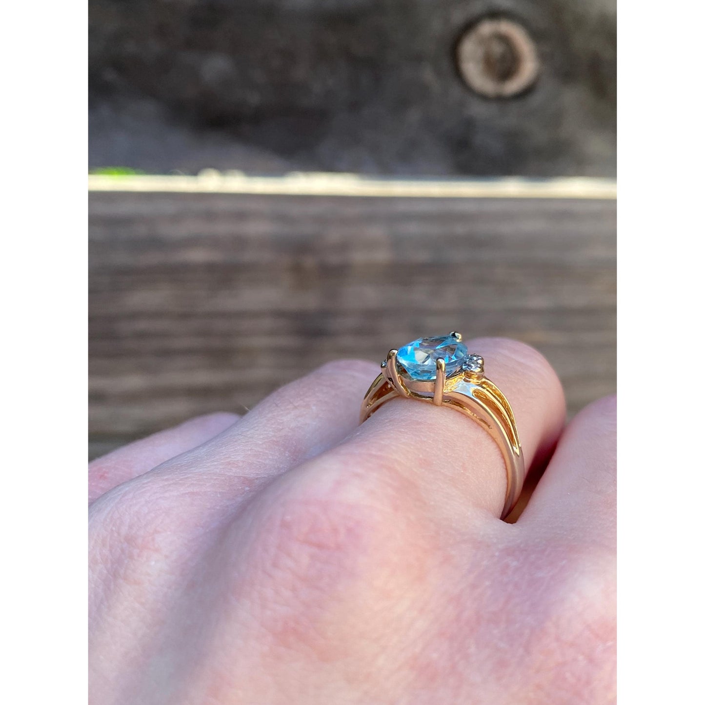 Vintage Solid 10k Yellow Gold Diamond Topaz Ring - Size 6.5