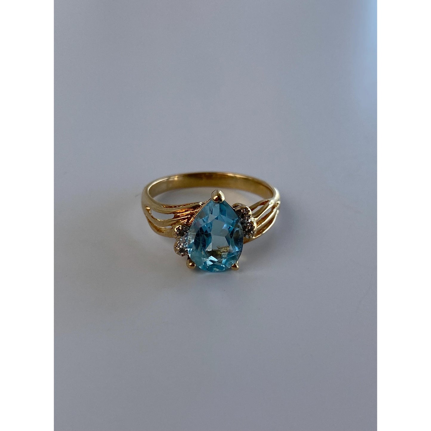 Vintage Solid 10k Yellow Gold Diamond Topaz Ring - Size 6.5