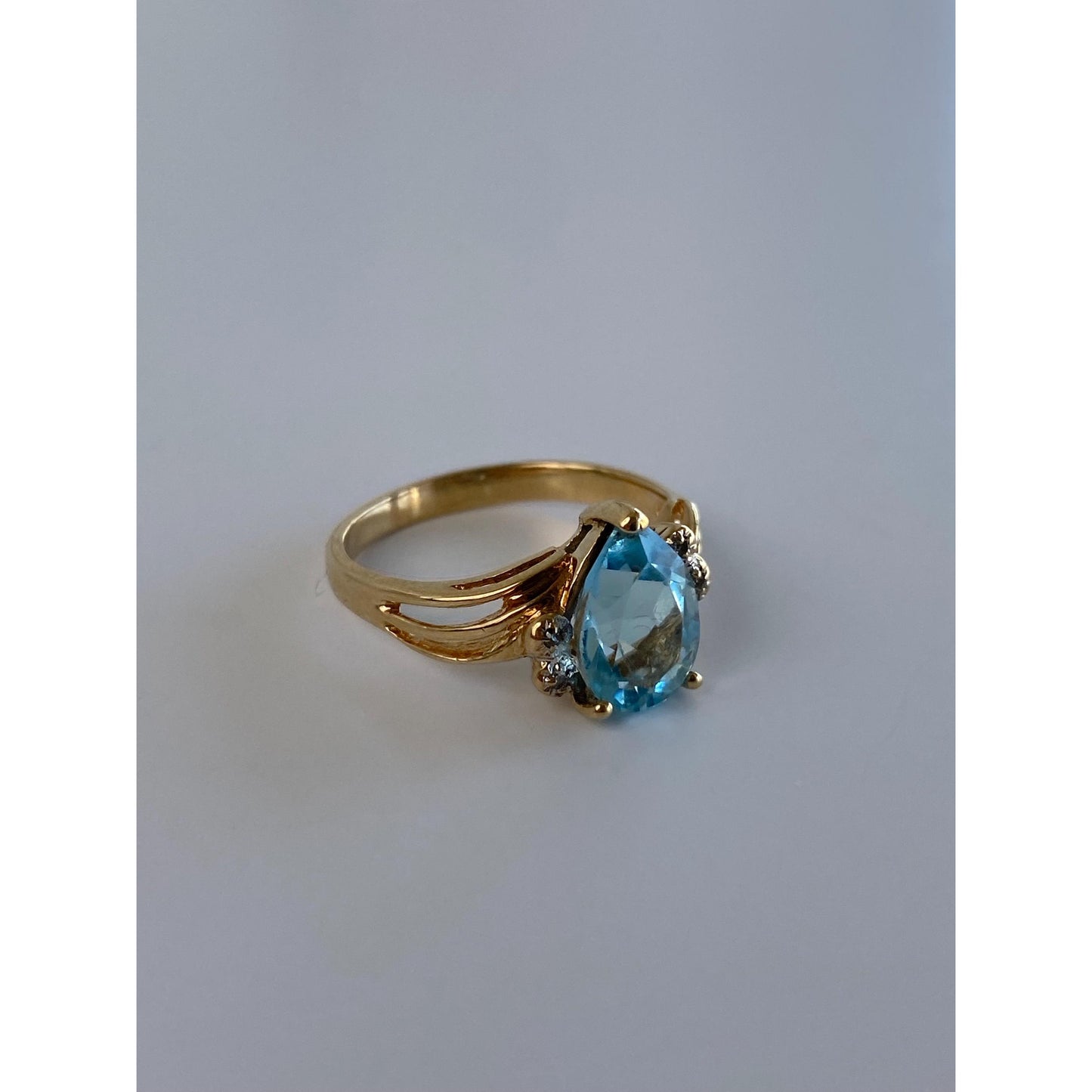 Vintage Solid 10k Yellow Gold Diamond Topaz Ring - Size 6.5