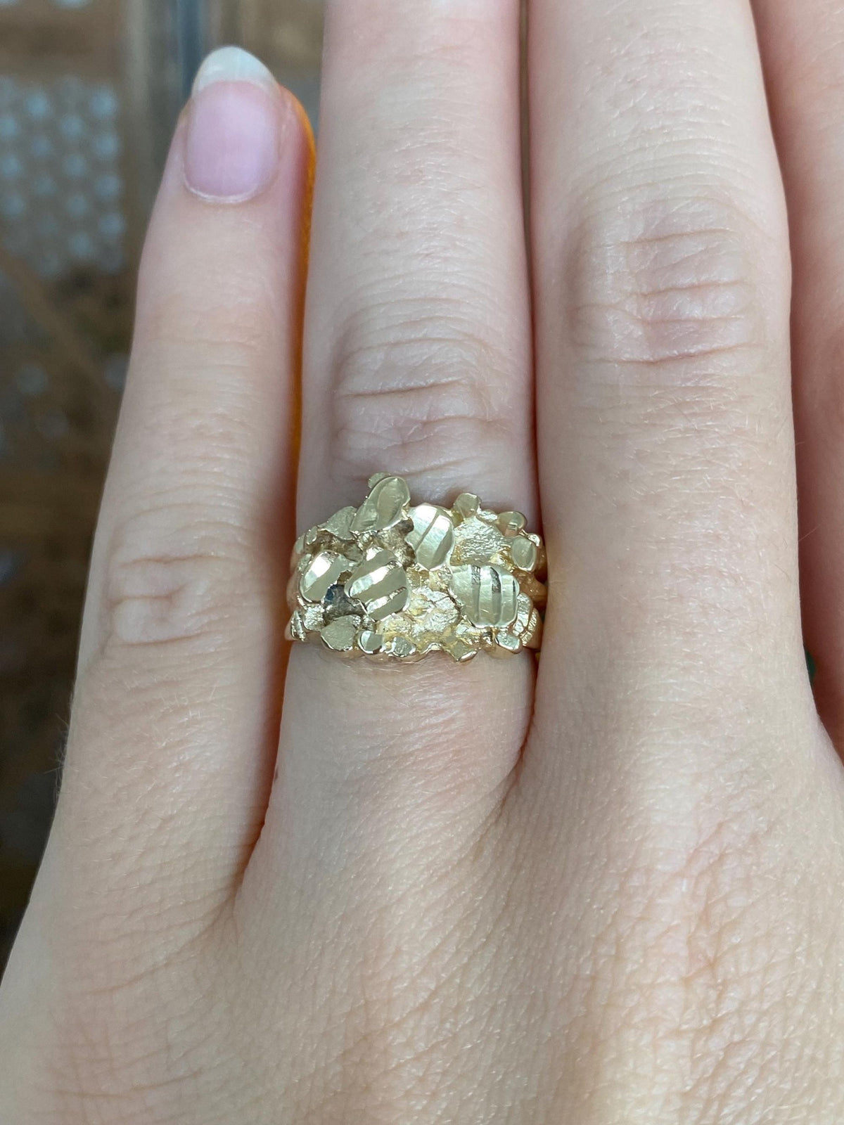 Vintage Solid 14k Yellow Gold Diamond Cut Nugget Texture Ring - Size 5.5-5.75