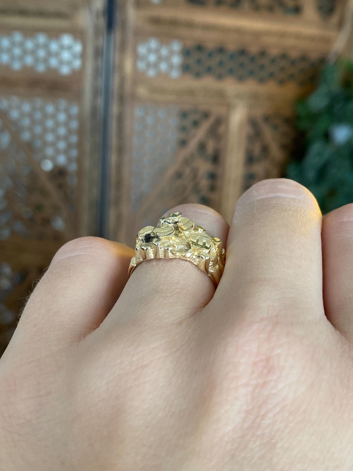 Vintage Solid 14k Yellow Gold Diamond Cut Nugget Texture Ring - Size 5.5-5.75