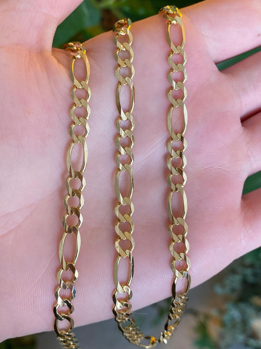 Vintage Solid 14k Yellow Gold Chunky Figaro Chain Necklace - 24 inches