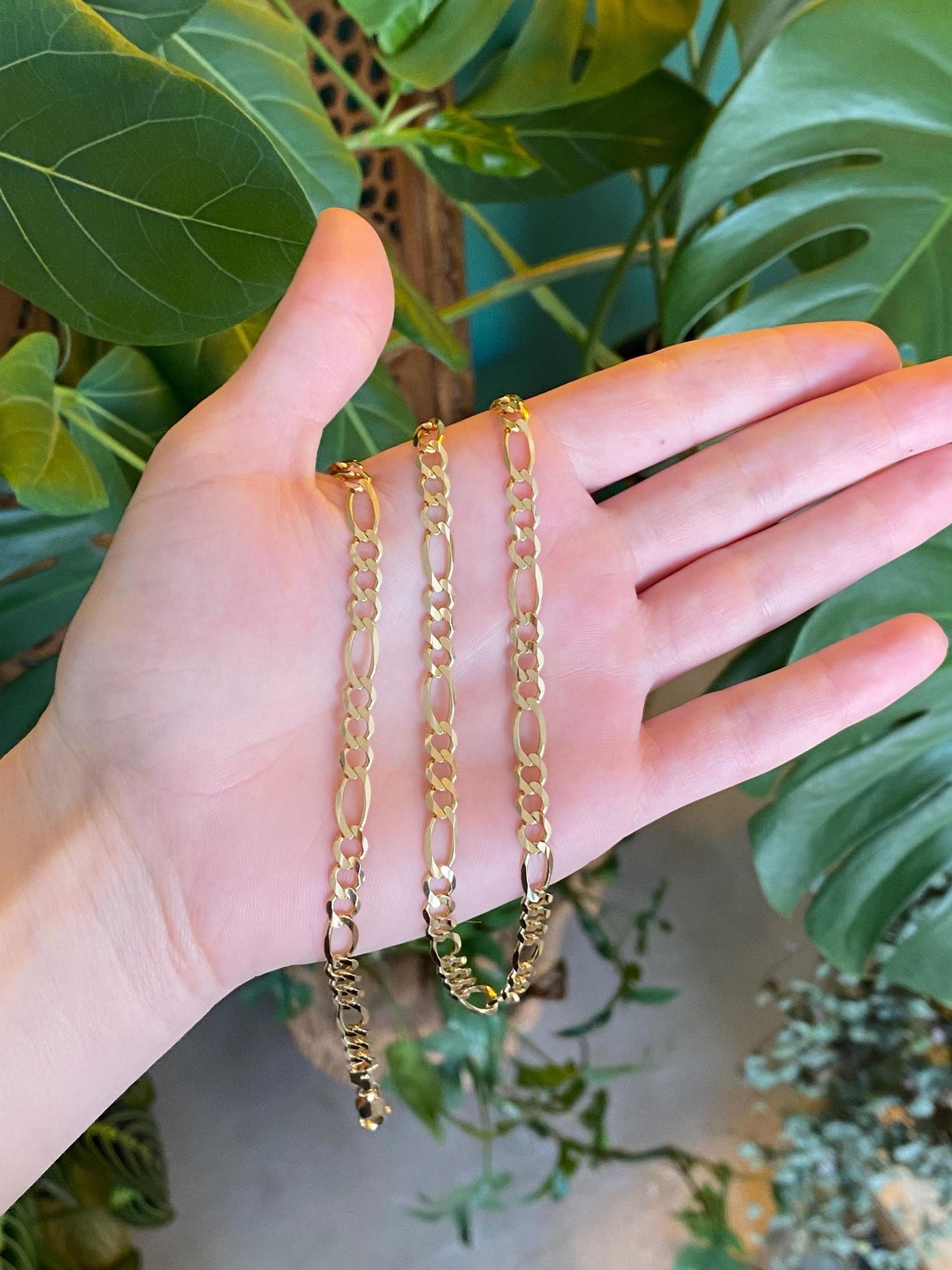 Vintage Solid 14k Yellow Gold Chunky Figaro Chain Necklace - 24 inches