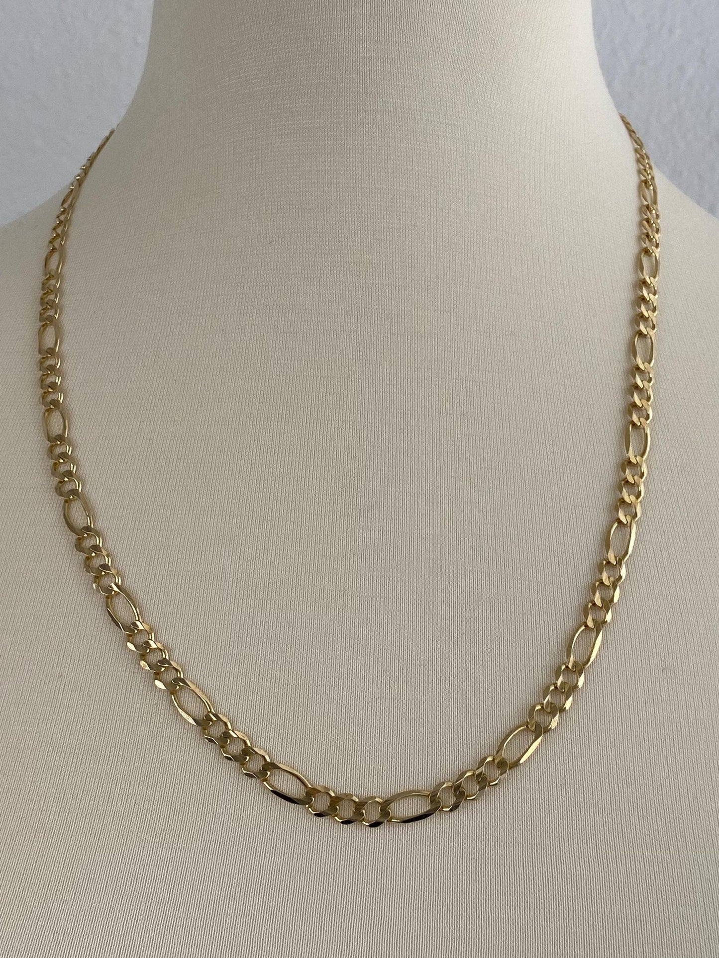 Vintage Solid 14k Yellow Gold Chunky Figaro Chain Necklace - 24 inches