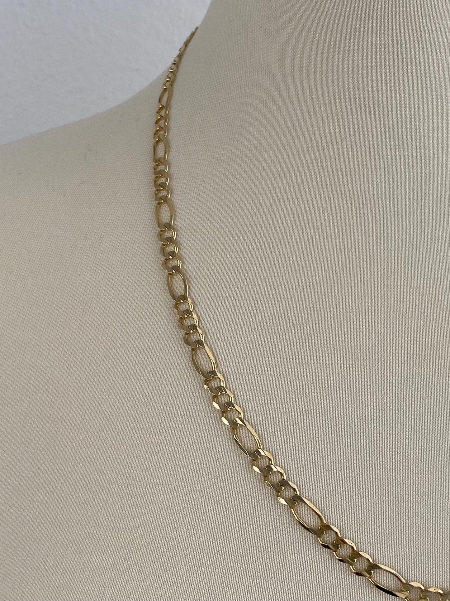 Vintage Solid 14k Yellow Gold Chunky Figaro Chain Necklace - 24 inches