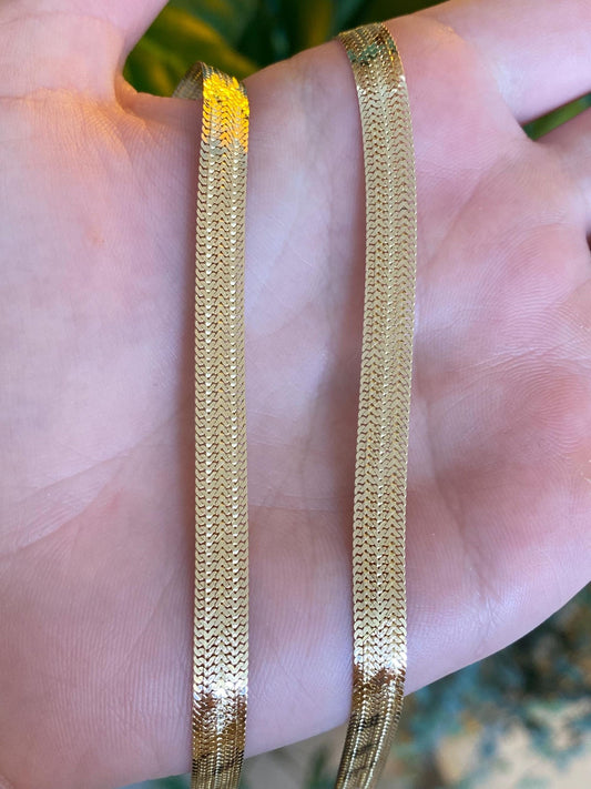 Solid 14k Yellow Gold Flat Woven Chain Necklace - 18.25 inches