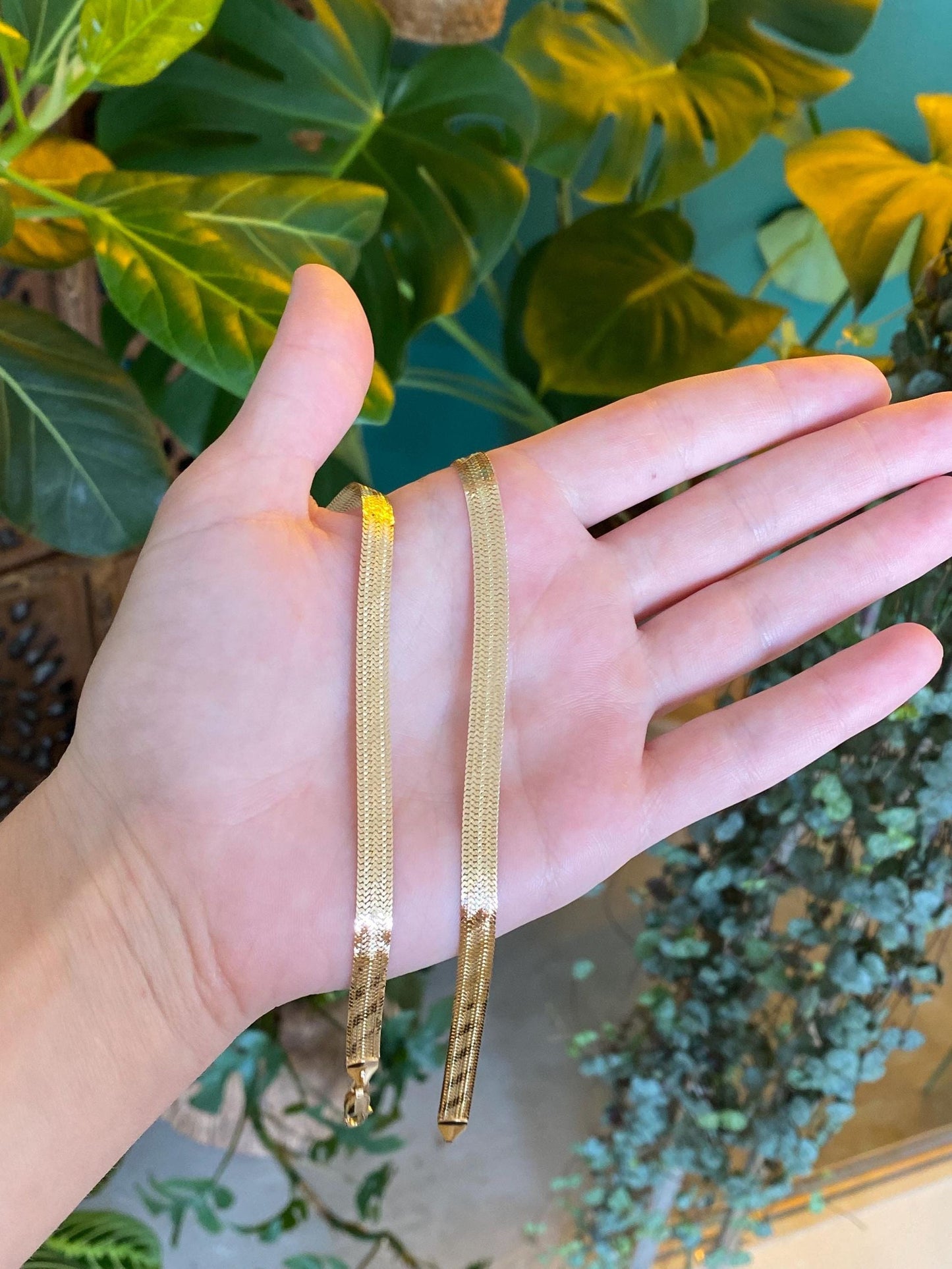 Solid 14k Yellow Gold Flat Woven Chain Necklace - 18.25 inches