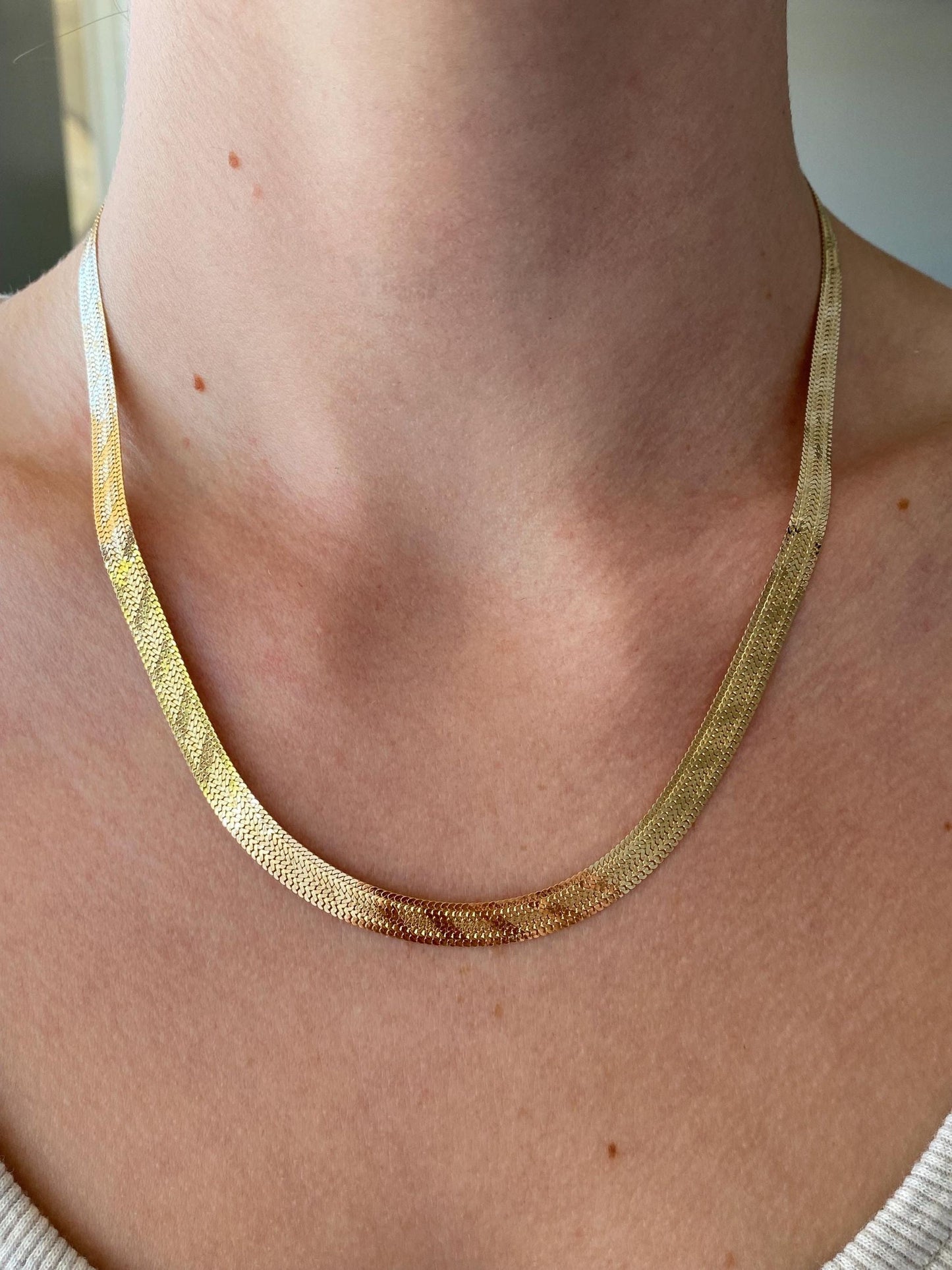 Solid 14k Yellow Gold Flat Woven Chain Necklace - 18.25 inches