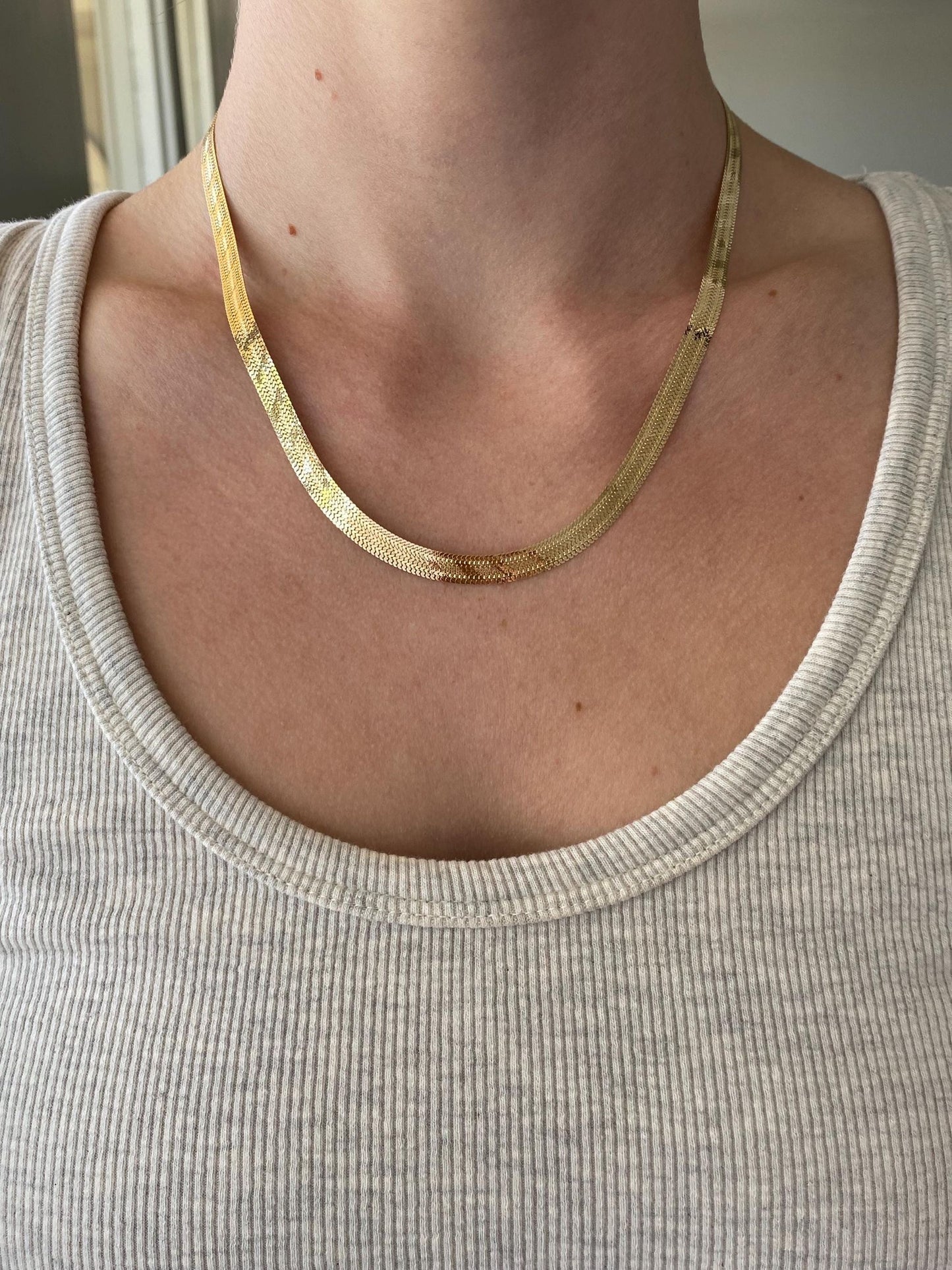 Solid 14k Yellow Gold Flat Woven Chain Necklace - 18.25 inches