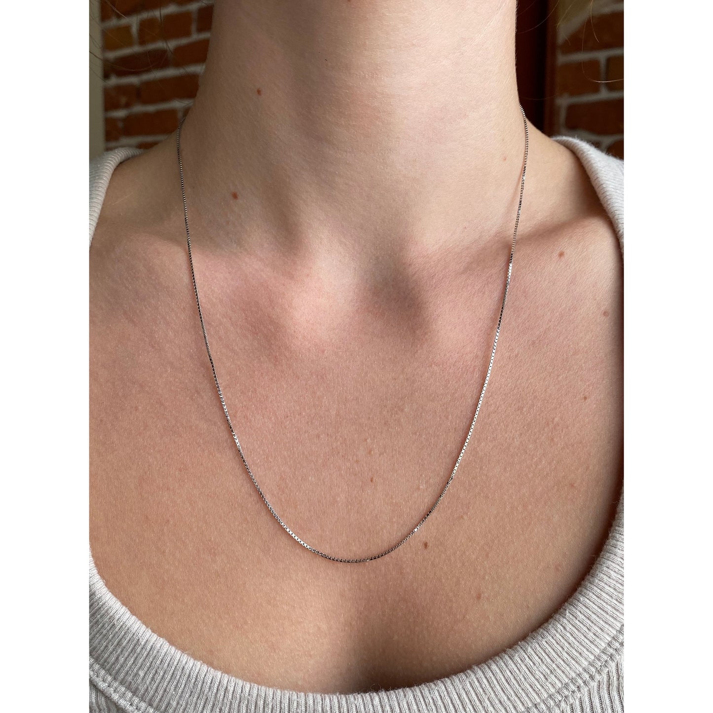 Solid 14k White Gold Box Chain Necklace - 20.5 inches