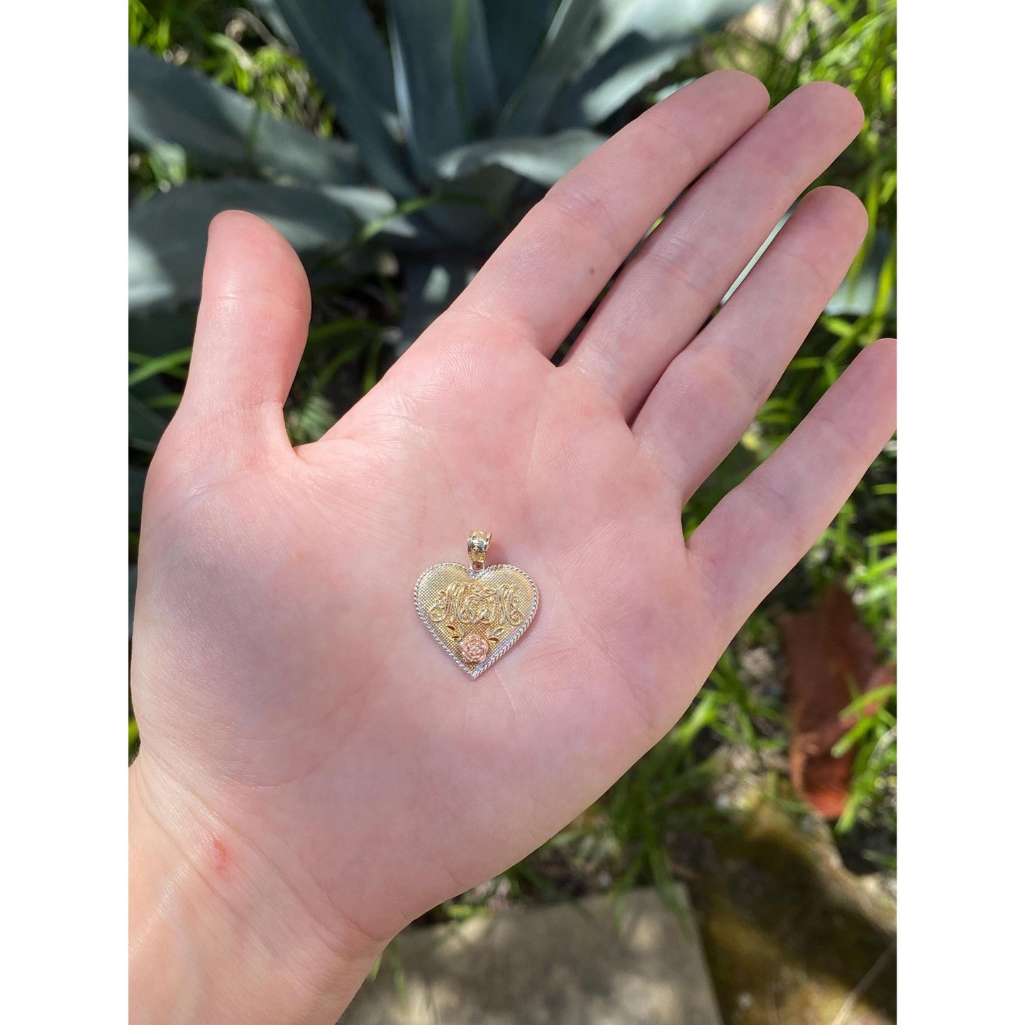 Vintage Solid 10k Tri Tone Gold Mom Rose Heart Charm