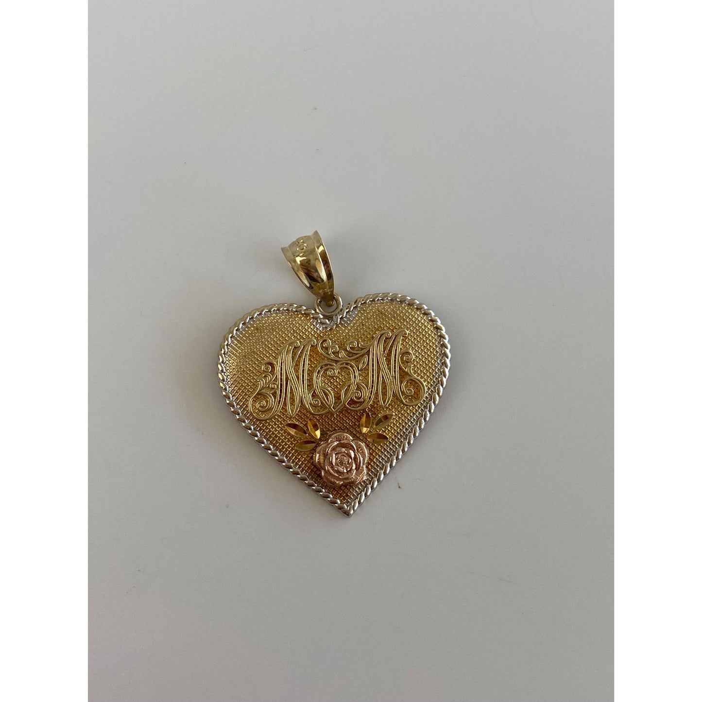 Vintage Solid 10k Tri Tone Gold Mom Rose Heart Charm
