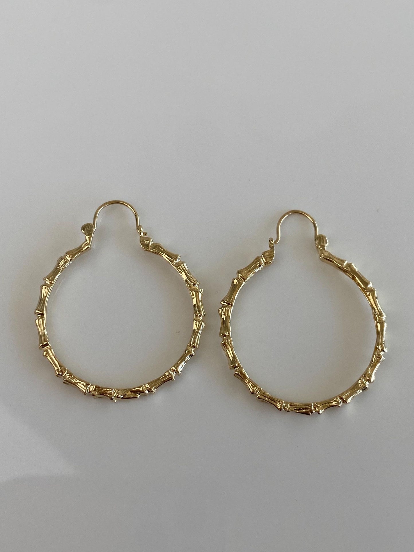 Vintage Solid 14k Yellow Gold Bamboo Hoop Earrings