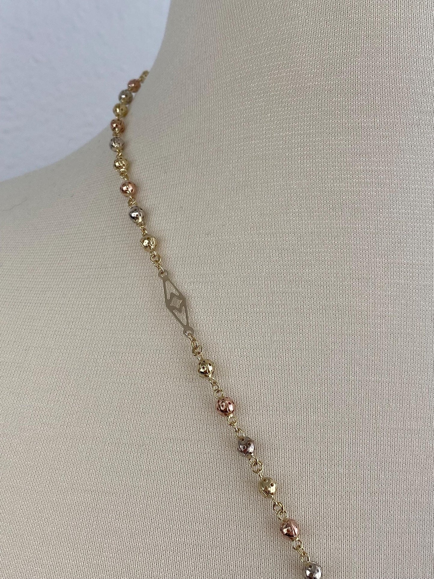 Vintage Solid 14k Tri Tone Gold Rosary Ball Link Chain Necklace - 22.5 inches