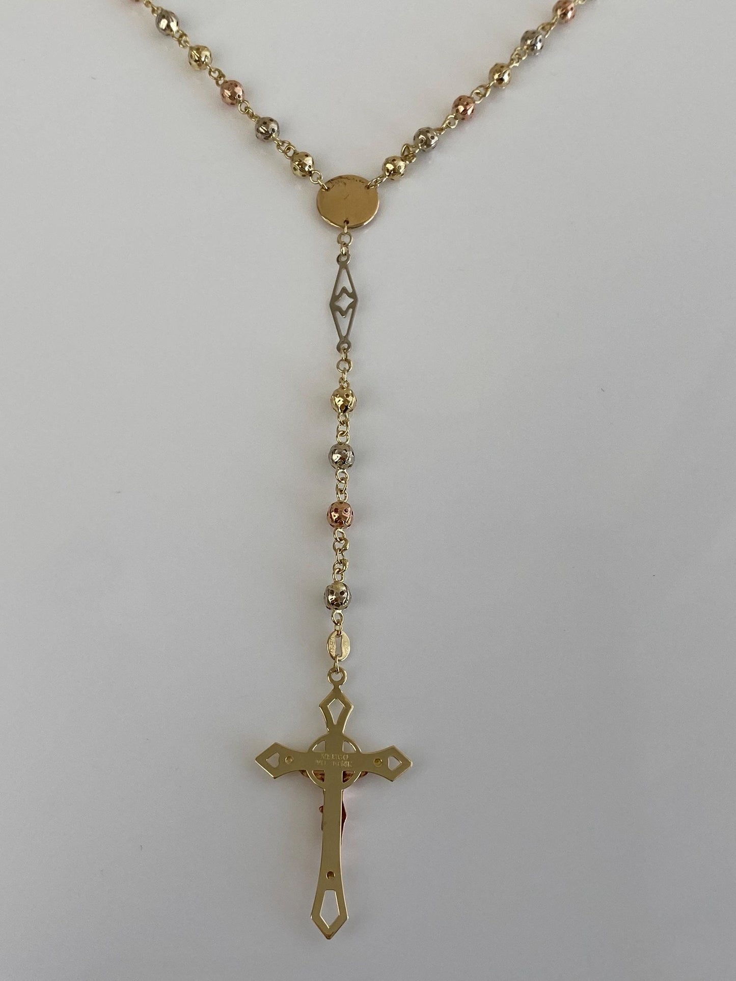 Vintage Solid 14k Tri Tone Gold Rosary Ball Link Chain Necklace - 22.5 inches