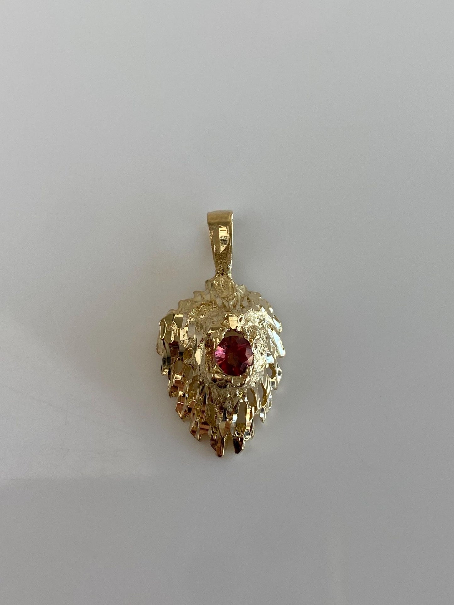 Vintage Solid 14k Yellow Gold Pink Garnet Diamond Cut Organic Charm