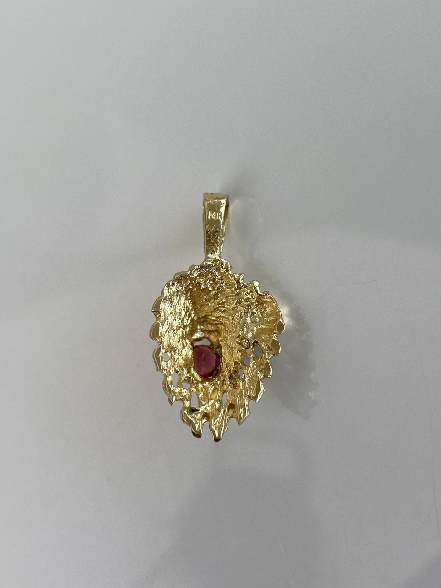 Vintage Solid 14k Yellow Gold Pink Garnet Diamond Cut Organic Charm