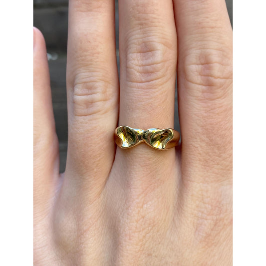Solid 18k Yellow Gold Double Heart Ring - Size 7.25