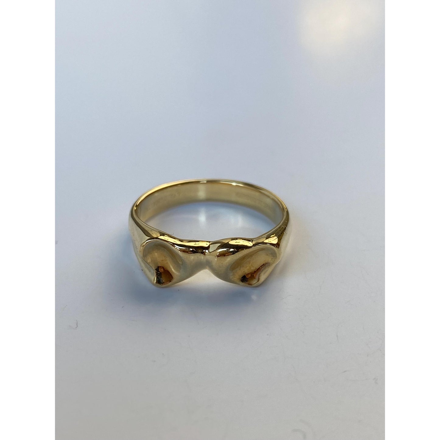 Solid 18k Yellow Gold Double Heart Ring - Size 7.25