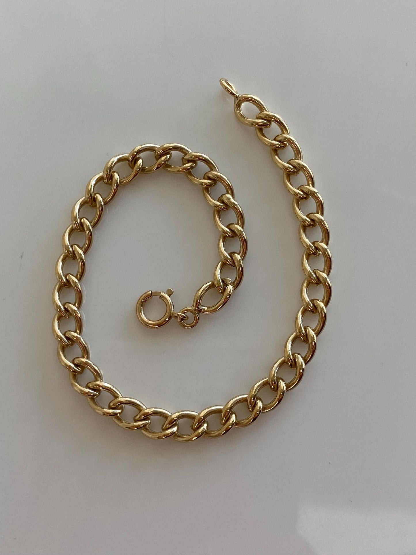 Vintage Solid 14k Yellow Gold Elongated Curb Chain Bracelet - 7 inches