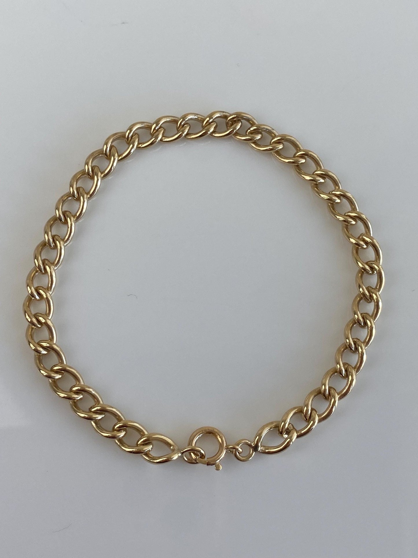 Vintage Solid 14k Yellow Gold Elongated Curb Chain Bracelet - 7 inches