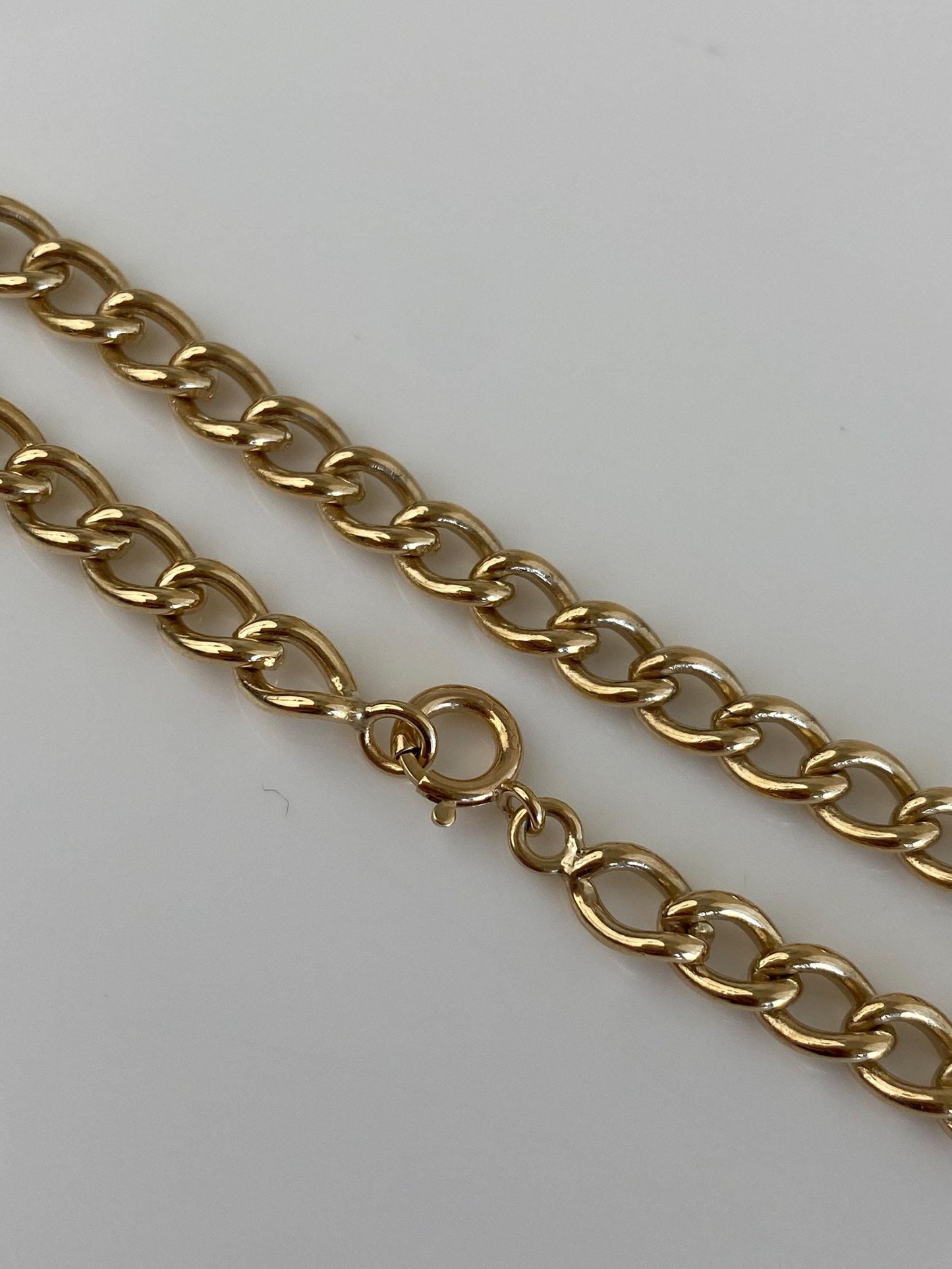 Vintage Solid 14k Yellow Gold Elongated Curb Chain Bracelet - 7 inches