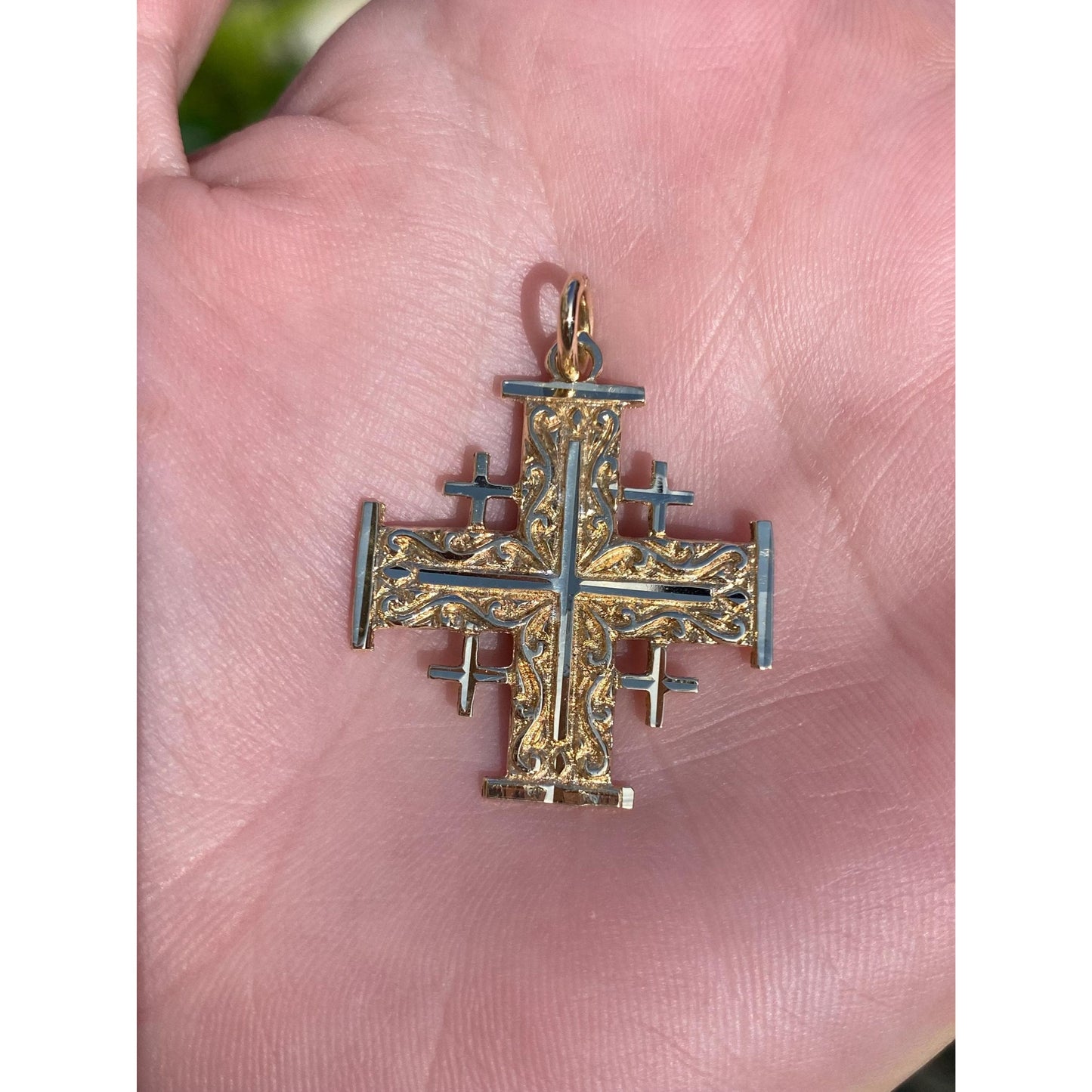 Vintage Solid 14k Yellow Gold Ornate Crosses Jerusalem Charm