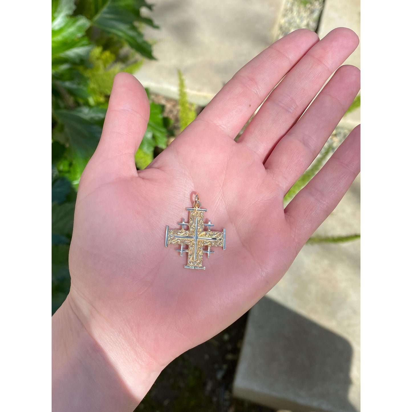 Vintage Solid 14k Yellow Gold Ornate Crosses Jerusalem Charm