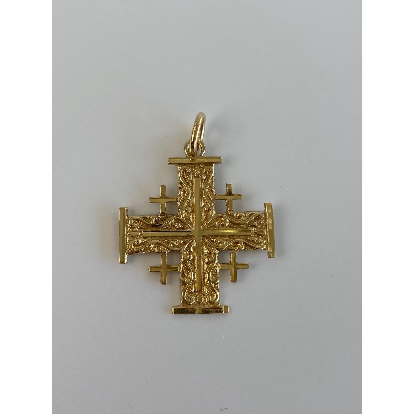 Vintage Solid 14k Yellow Gold Ornate Crosses Jerusalem Charm