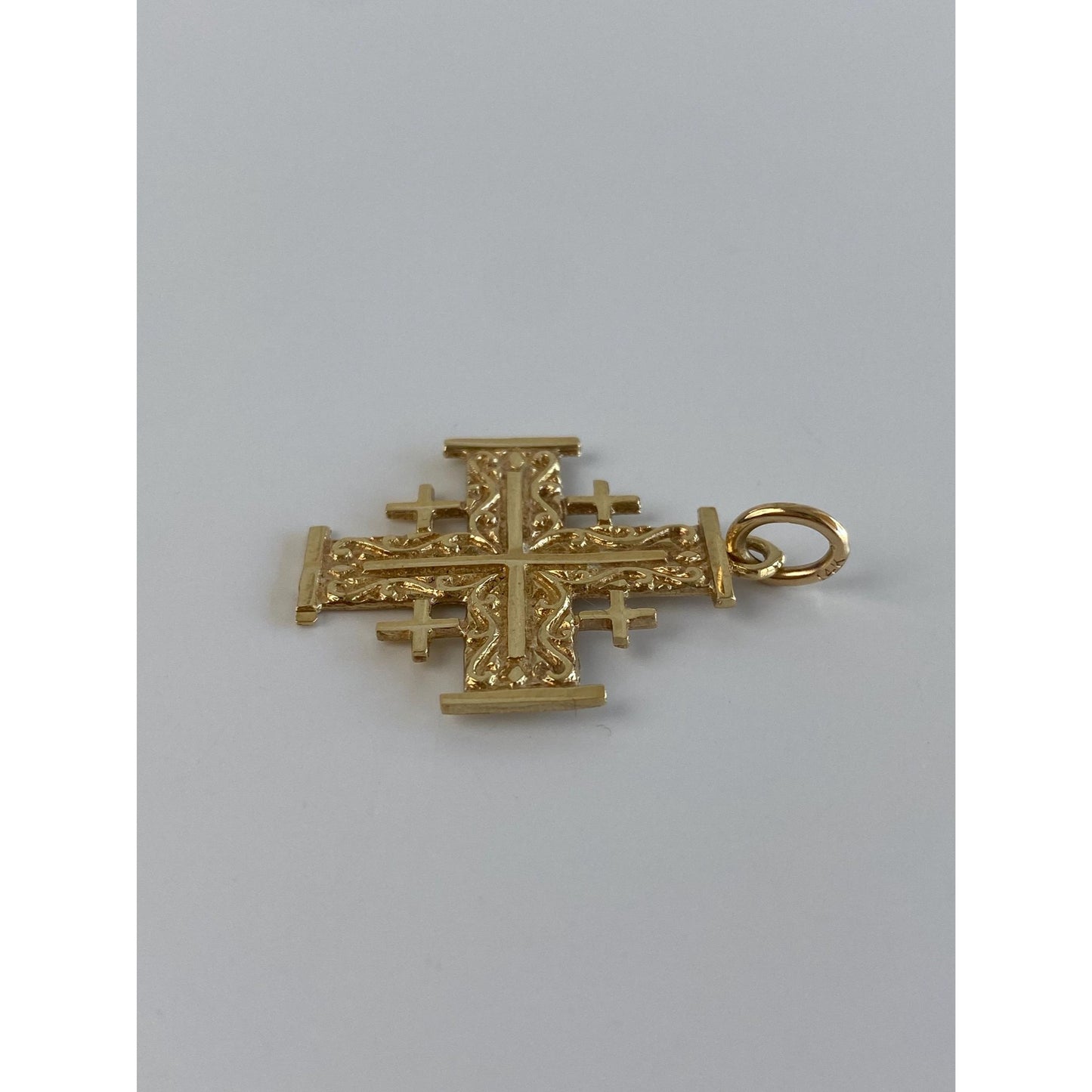 Vintage Solid 14k Yellow Gold Ornate Crosses Jerusalem Charm
