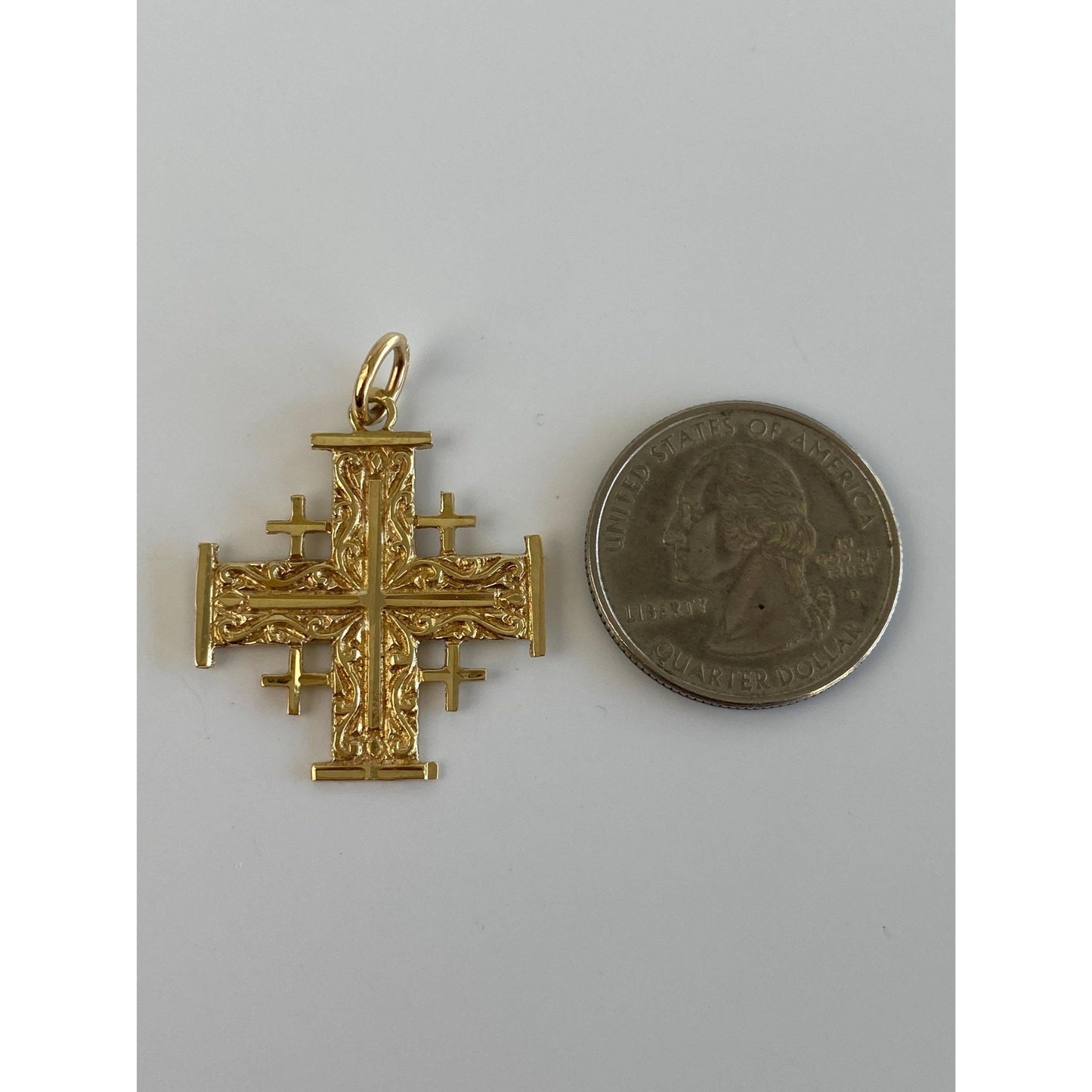 Vintage Solid 14k Yellow Gold Ornate Crosses Jerusalem Charm