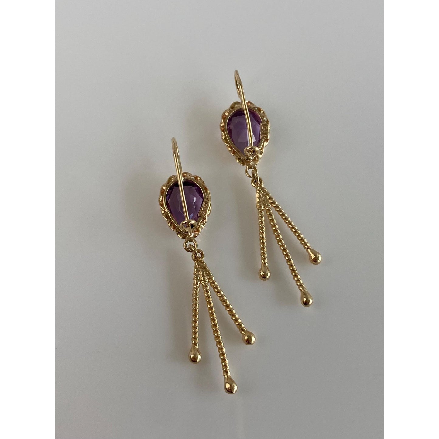 Vintage Solid 14k Yellow Gold Amethyst Dangle Earrings