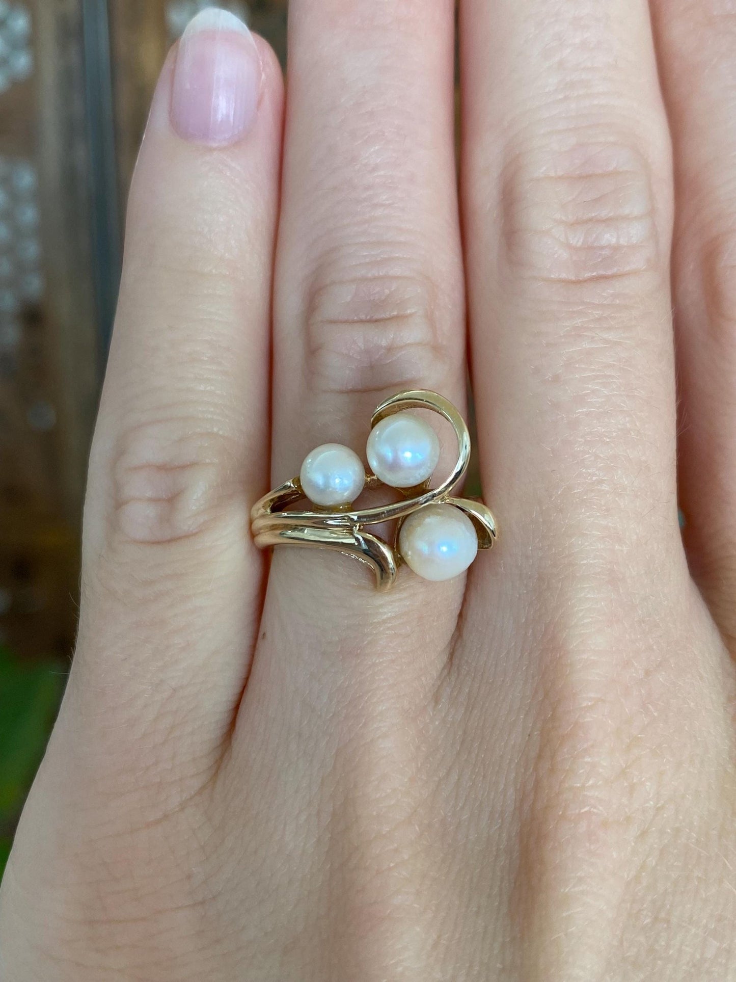 Vintage Solid 10k Yellow Gold Pearls Ring - Size 4.5