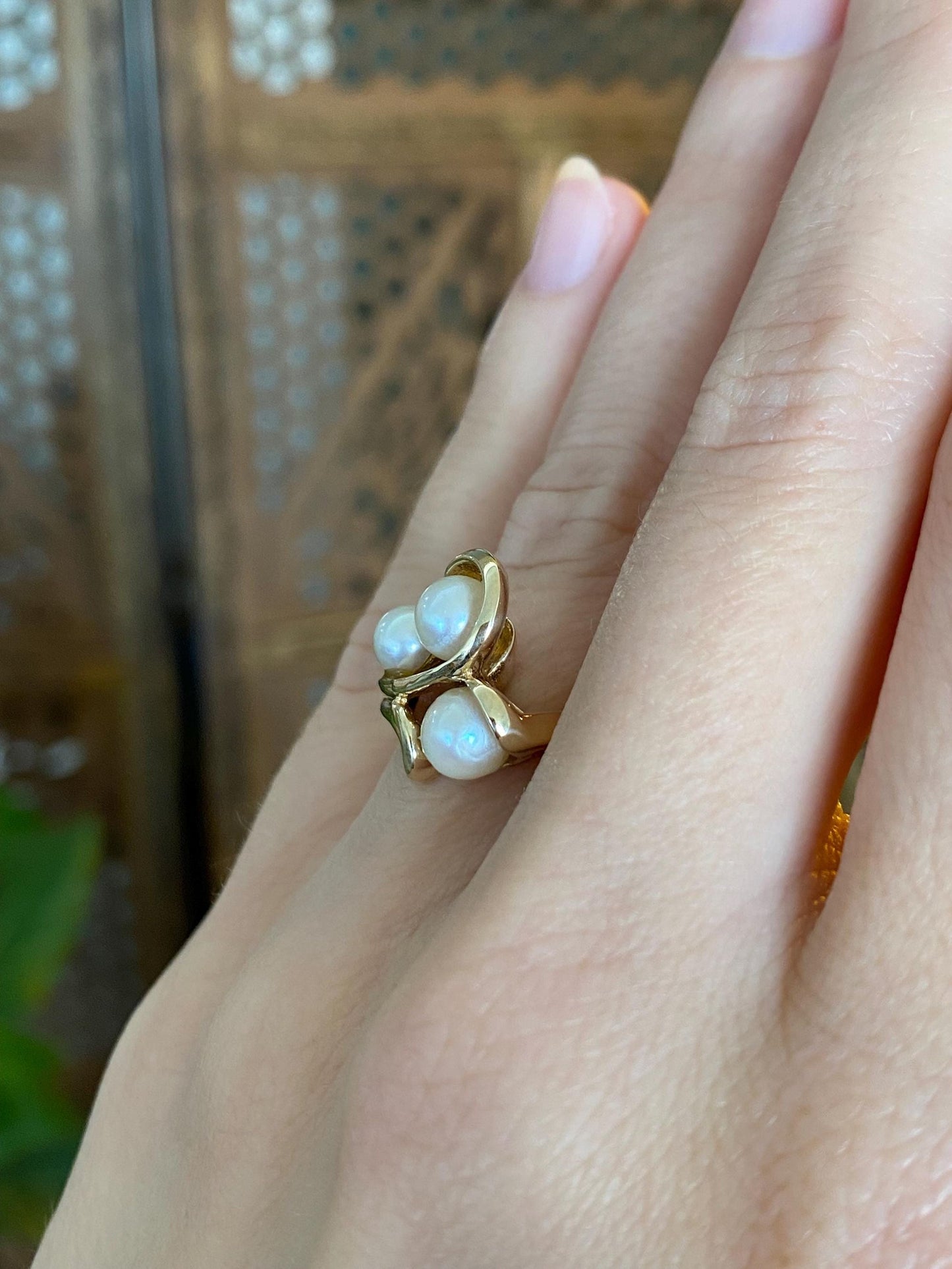 Vintage Solid 10k Yellow Gold Pearls Ring - Size 4.5