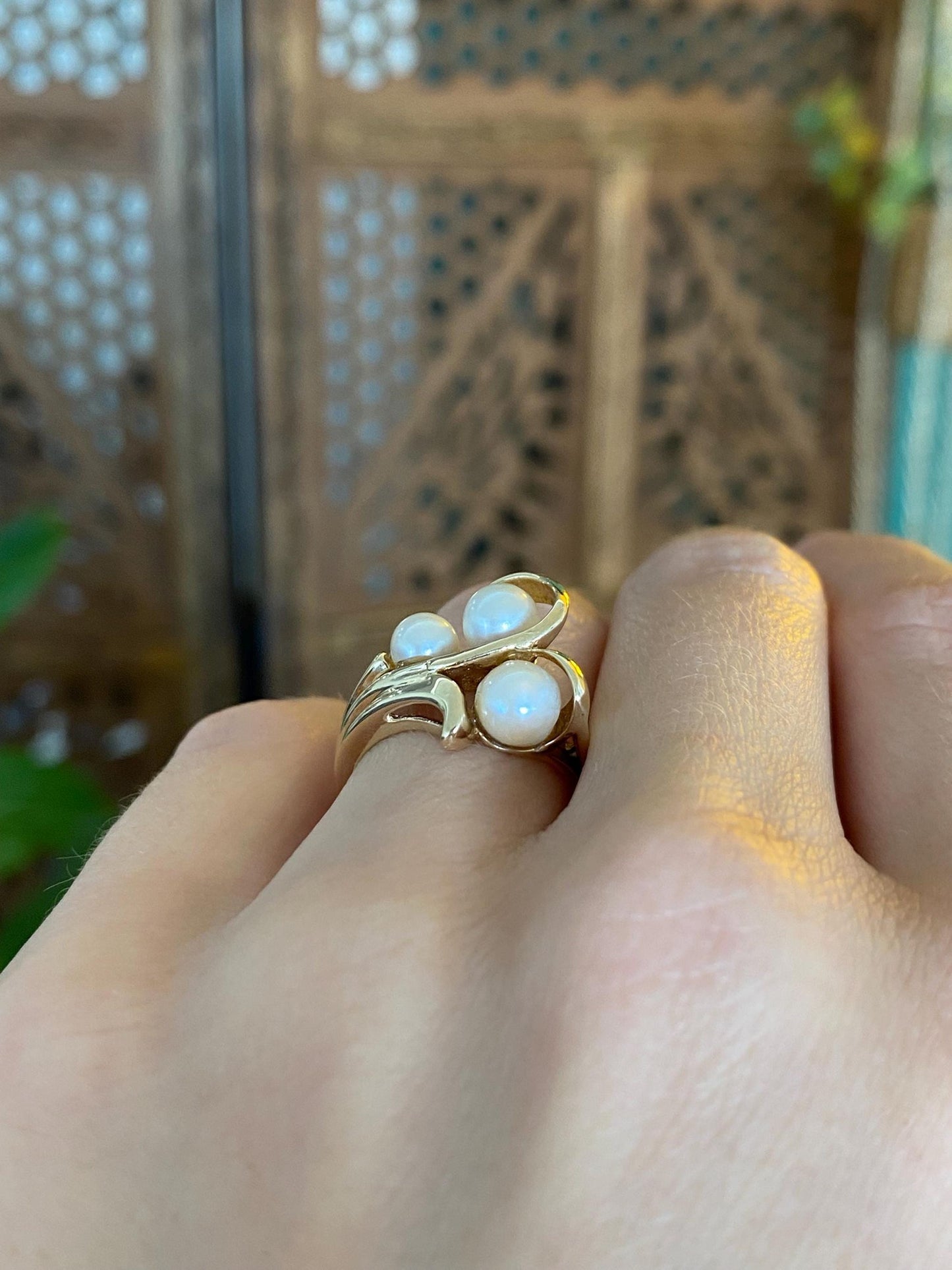 Vintage Solid 10k Yellow Gold Pearls Ring - Size 4.5