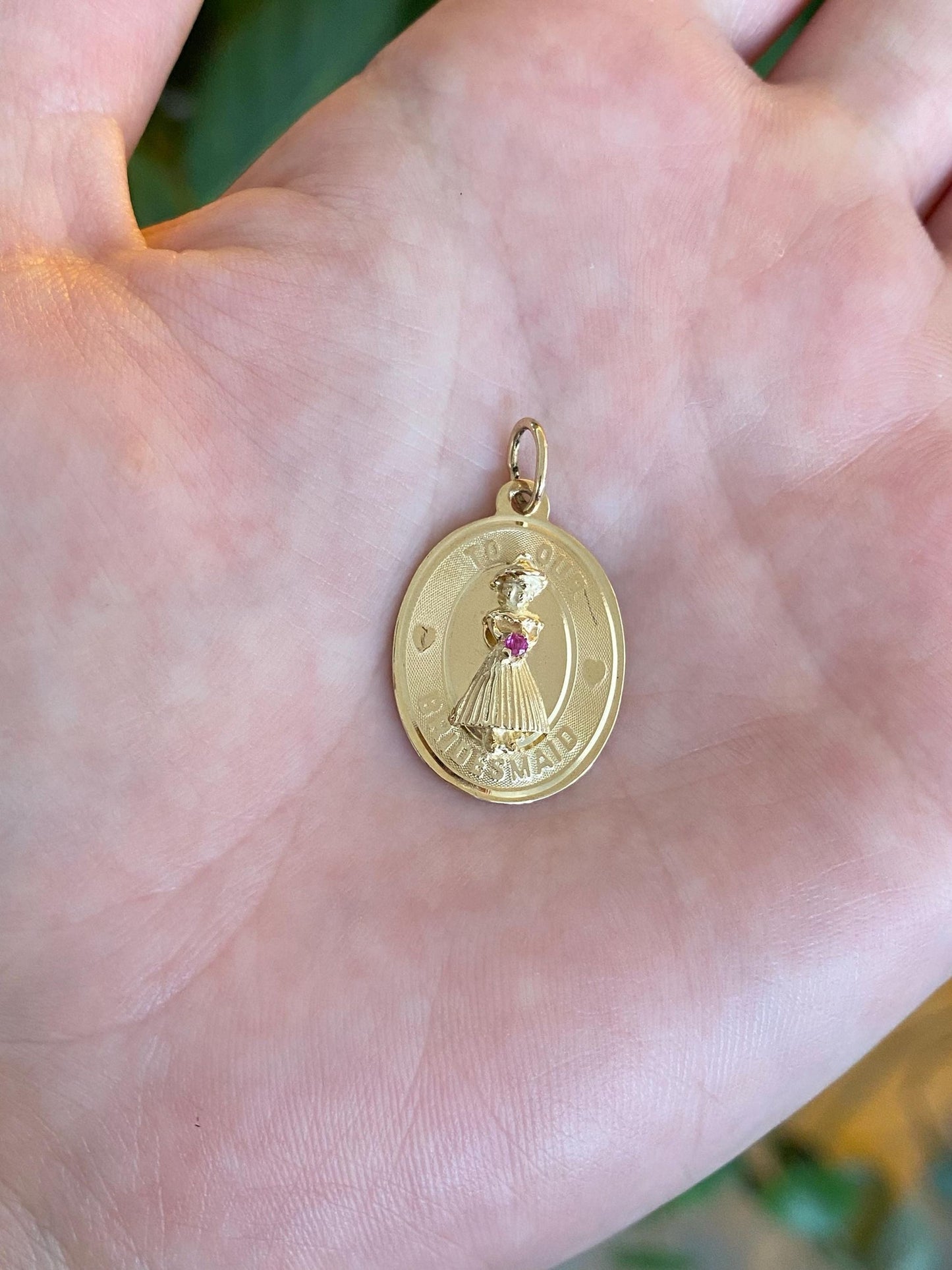 Vintage Solid 14k Yellow Gold Pink Sapphire Bridesmaid Charm