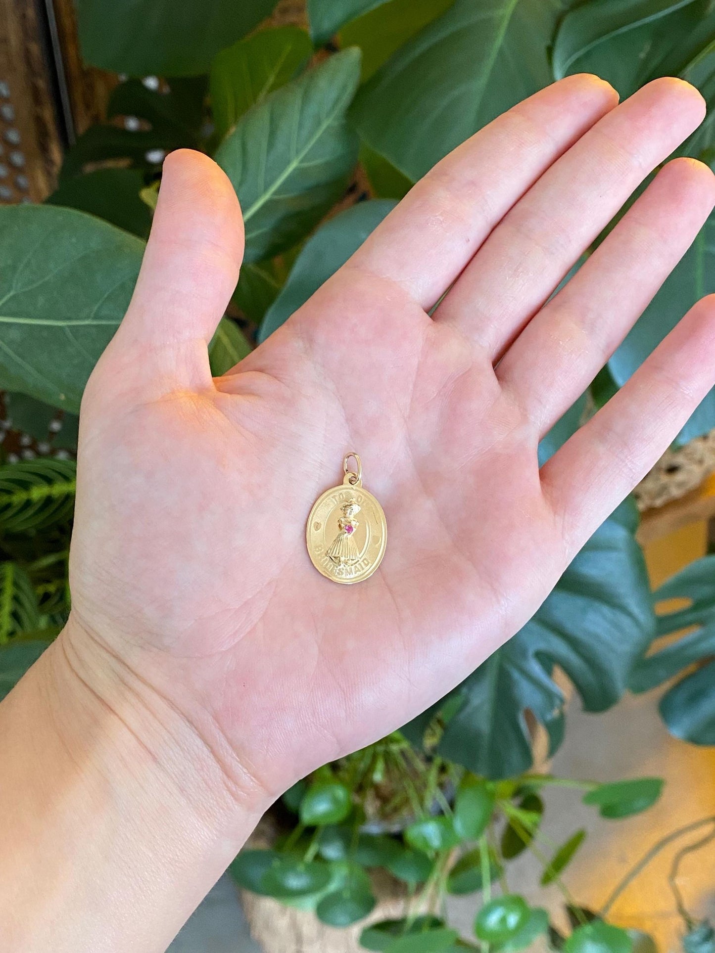 Vintage Solid 14k Yellow Gold Pink Sapphire Bridesmaid Charm