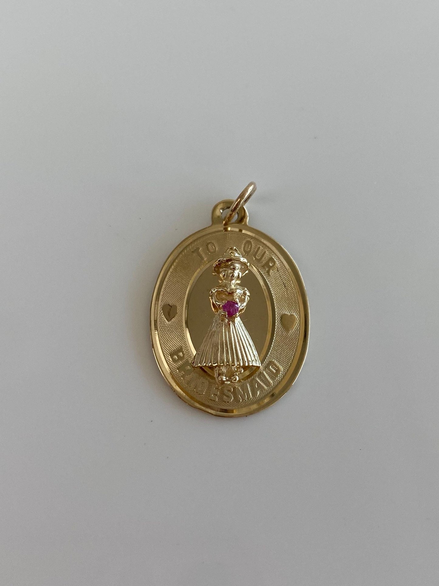 Vintage Solid 14k Yellow Gold Pink Sapphire Bridesmaid Charm