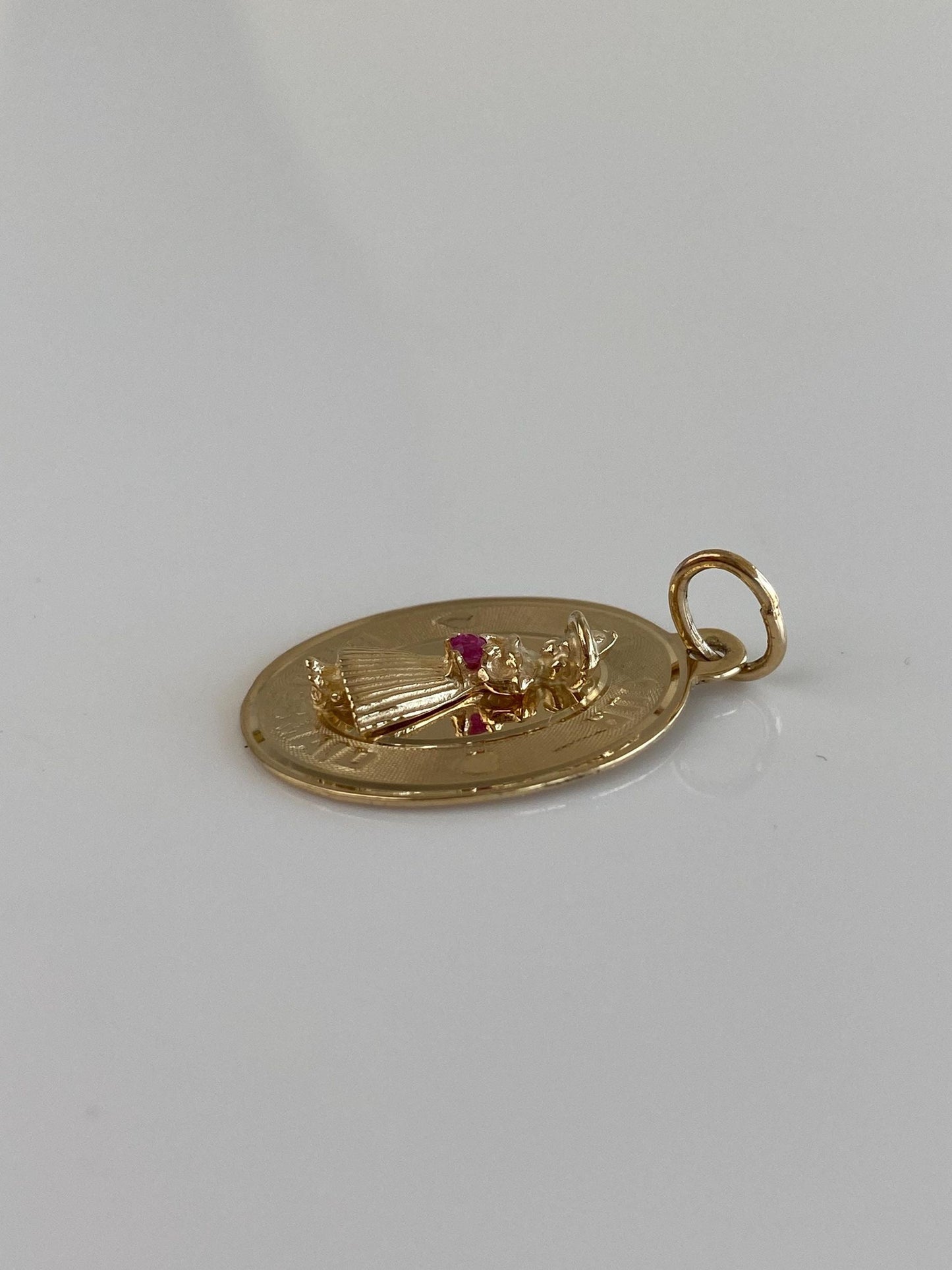 Vintage Solid 14k Yellow Gold Pink Sapphire Bridesmaid Charm
