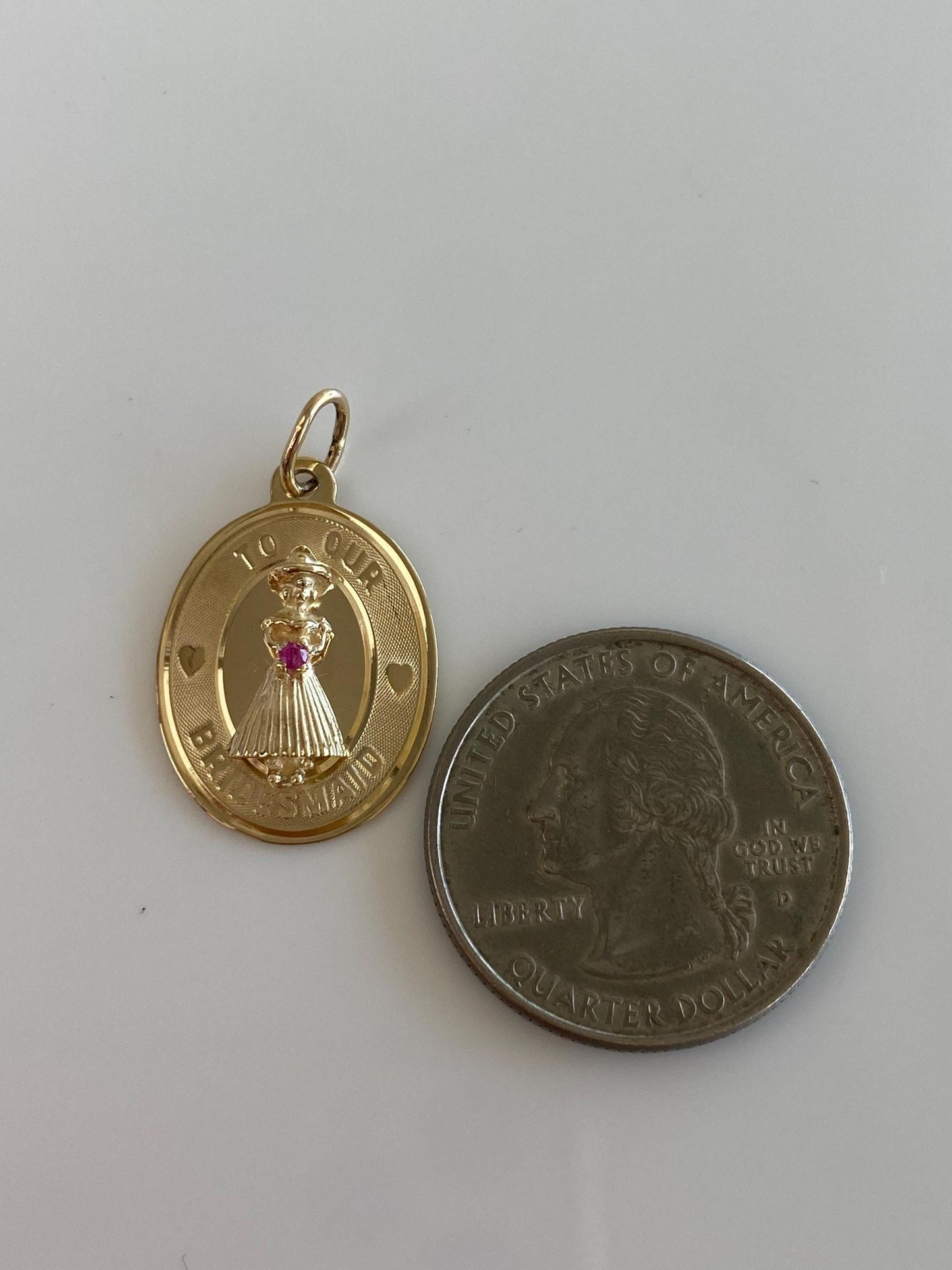 Vintage Solid 14k Yellow Gold Pink Sapphire Bridesmaid Charm